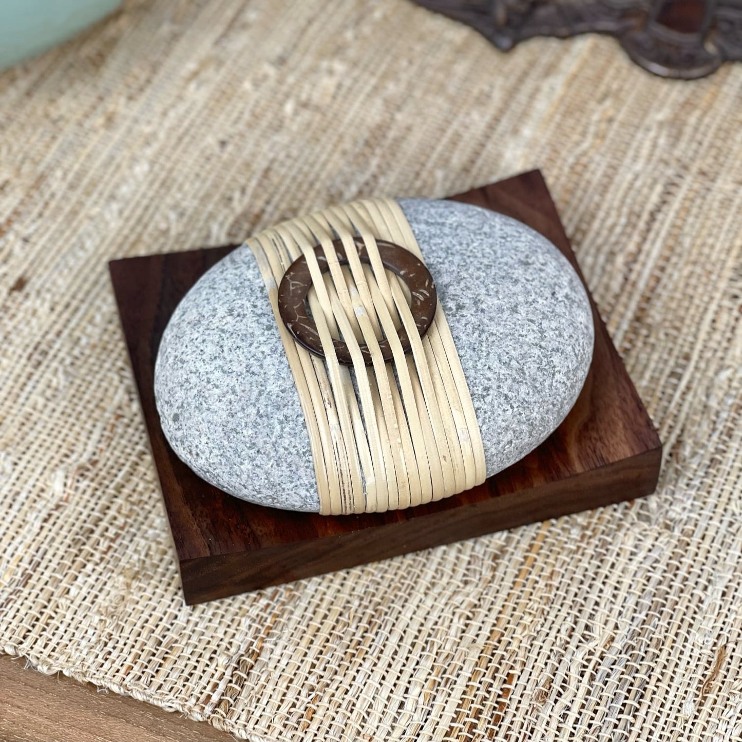 Wrapped River Stone with Black Walnut Base