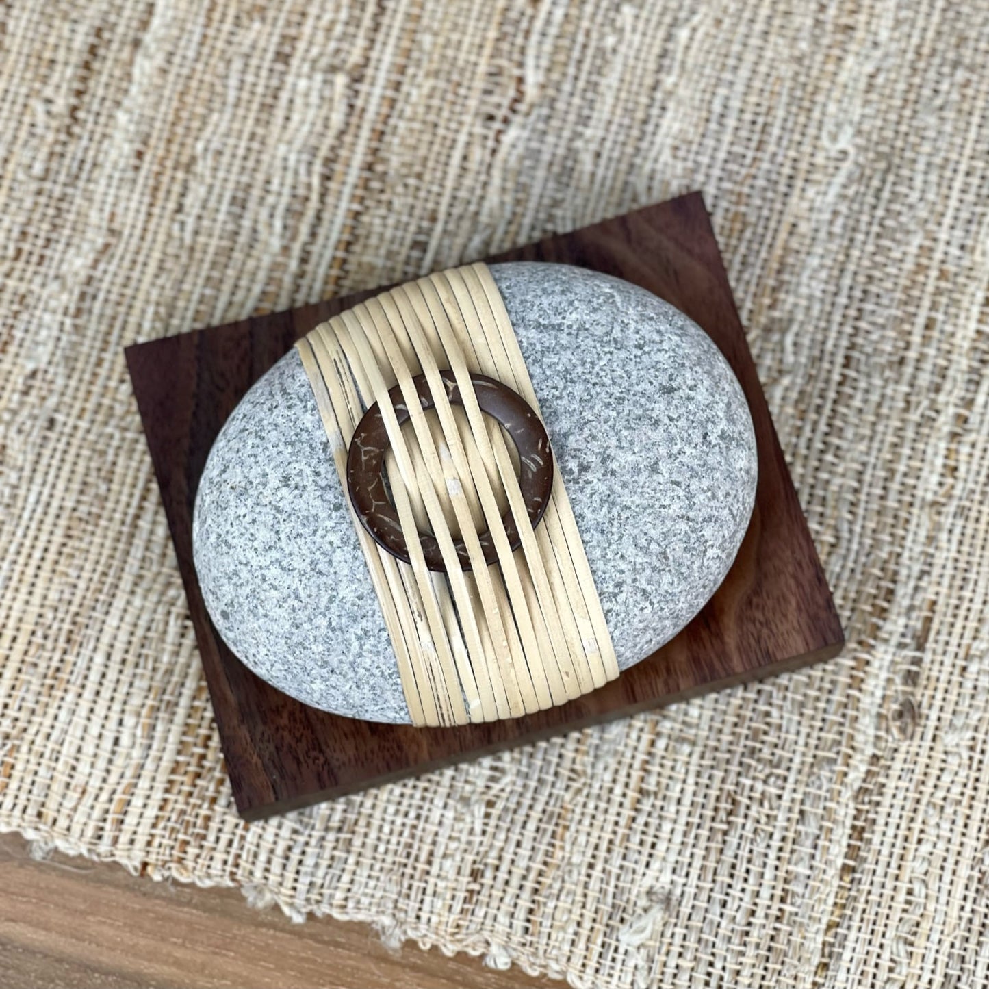 Wrapped River Stone with Black Walnut Base