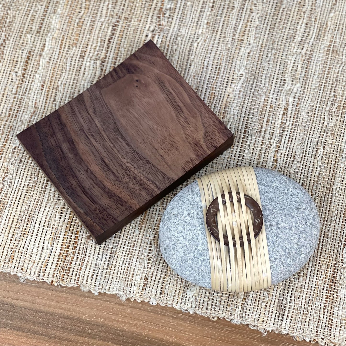 Wrapped River Stone with Black Walnut Base